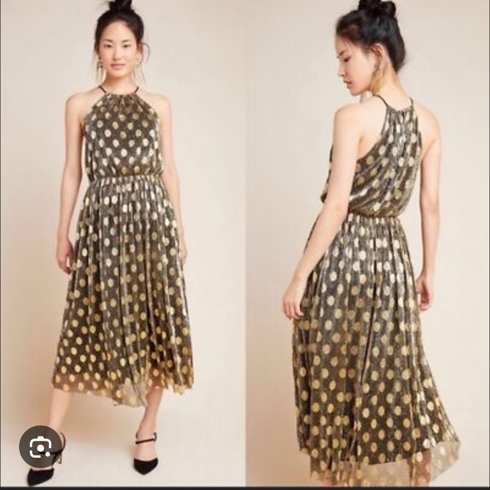 Sunday In Brooklyn Anthropologie Elegant Gold‎ Polka Dot Dress